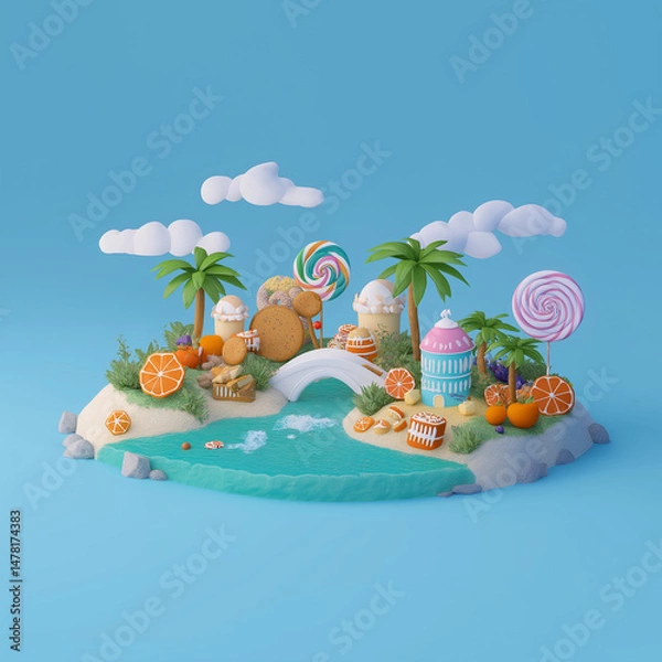 Obraz お菓子の国。３Dモデル。ミニチュアジオラマ
