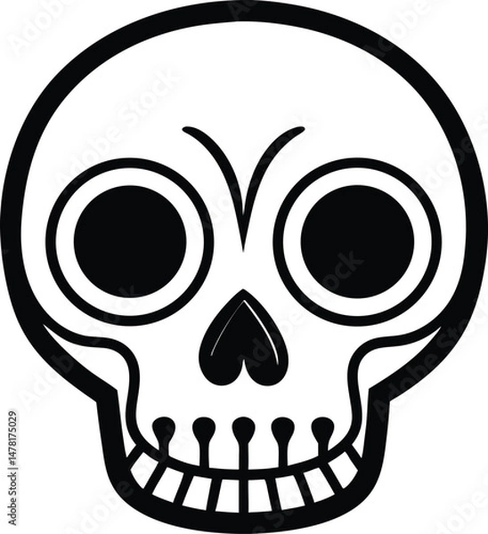 Fototapeta Simplified Skull Illustration: A minimalistic depiction of a human skull with stylized features, rendered in a bold black outline. A celebration of cultural symbolism and the beauty in the simplicity