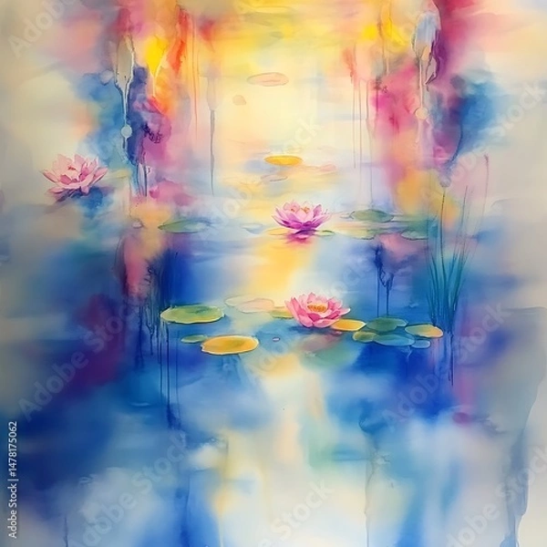 Fototapeta Colorful water lilies in a serene pond