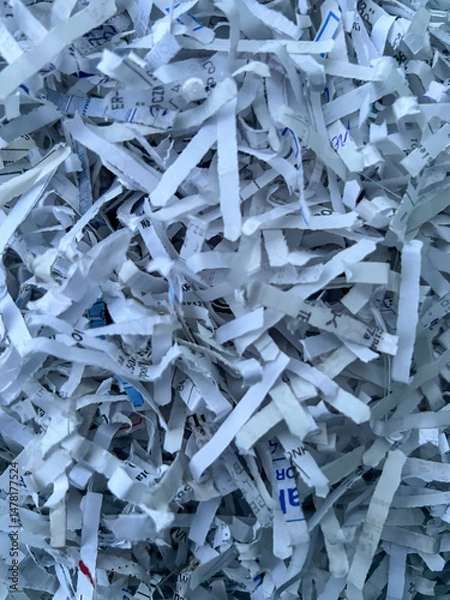 Obraz Pieces of cut paper documents pulled out of shredder as background.