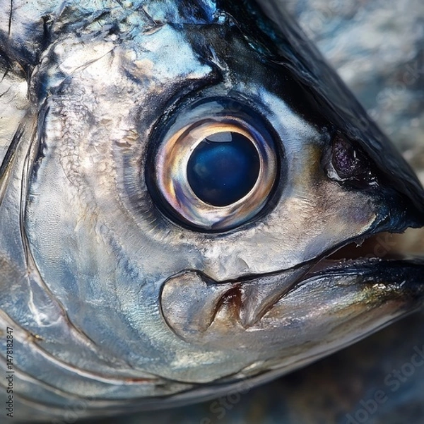 Obraz closeup of mackerel with rich silver skin and delicate texture, macro fish photography
