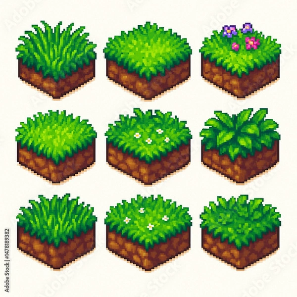 Obraz Isometric pixel art grass tileset