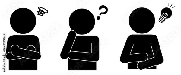 Obraz 悩む、考える、ひらめく人のピクトグラムセット