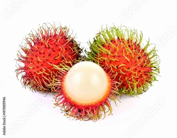 Obraz Rambutan with Spiky Hair on Isolated White Background
