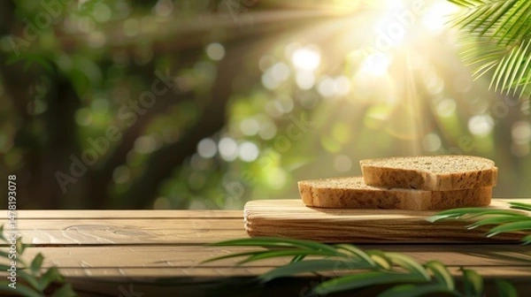 Fototapeta A table with a bunch of bread and herbs on it