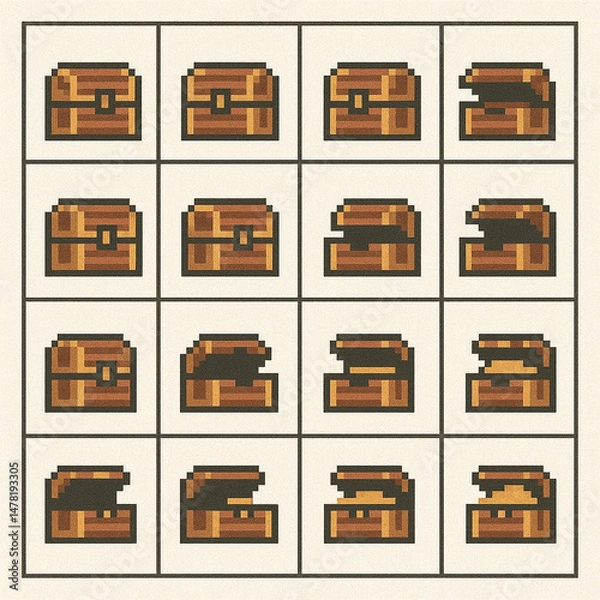 Obraz Pixel art chest opening animation