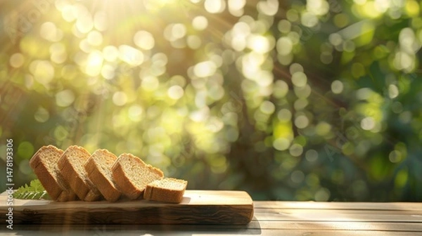 Fototapeta A table with a bunch of bread and herbs on it