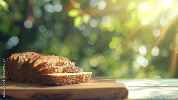 Fototapeta A table with a bunch of bread and herbs on it