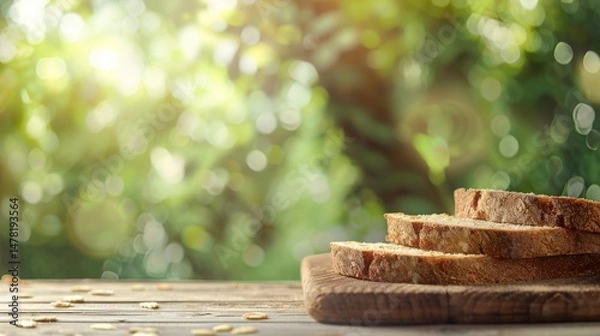 Fototapeta A table with a bunch of bread and herbs on it