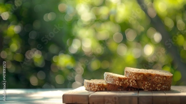 Fototapeta A table with a bunch of bread and herbs on it
