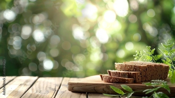 Fototapeta A table with a bunch of bread and herbs on it
