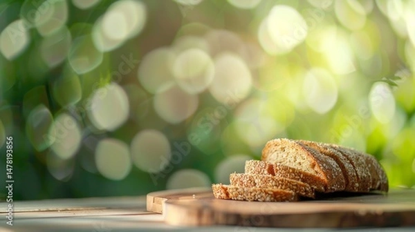 Fototapeta A table with a bunch of bread and herbs on it