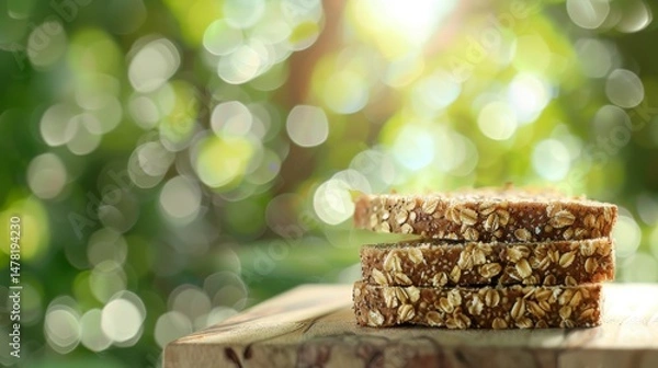 Fototapeta A table with a bunch of bread and herbs on it