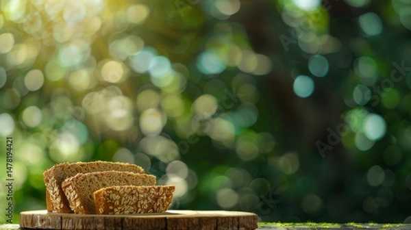 Fototapeta A table with a bunch of bread and herbs on it