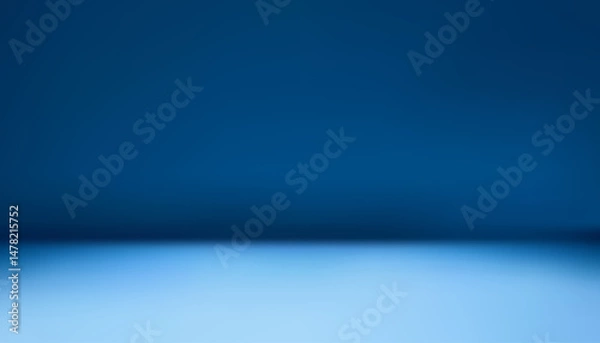Obraz Empty studio with blue gradient background with floor light. Modern dark wall room for lighting to showcase premium products. Abstract pattern backdrop design. Art & Illustration