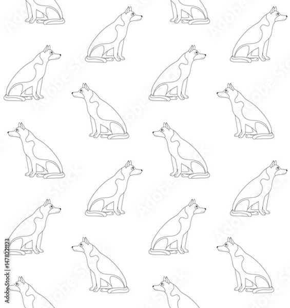 Fototapeta Vector seamless pattern of flat hand drawn outline sitting shepherd dog isolated on white background