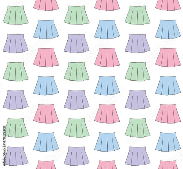 Fototapeta Vector seamless pattern of different color hand drawn sketch doodle mini skirt isolated on white background