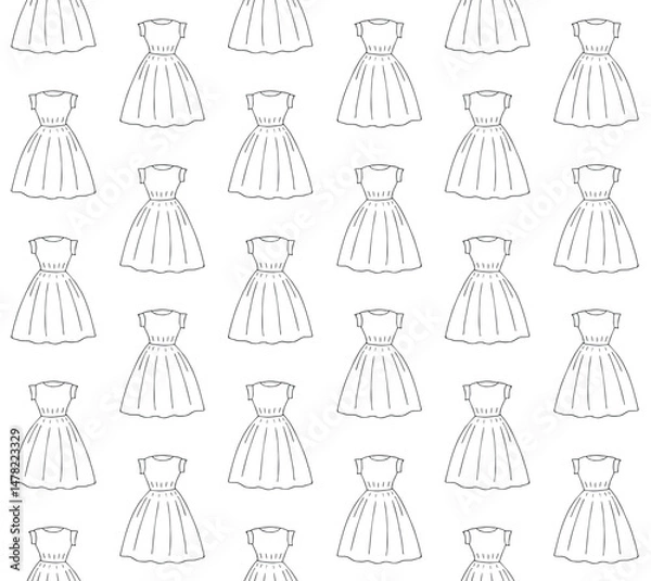 Fototapeta Vector seamless pattern of hand drawn sketch doodle outline dress isolated on white background