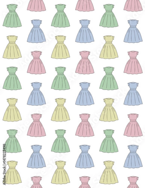 Fototapeta Vector seamless pattern of different color hand drawn sketch doodle dress isolated on white background