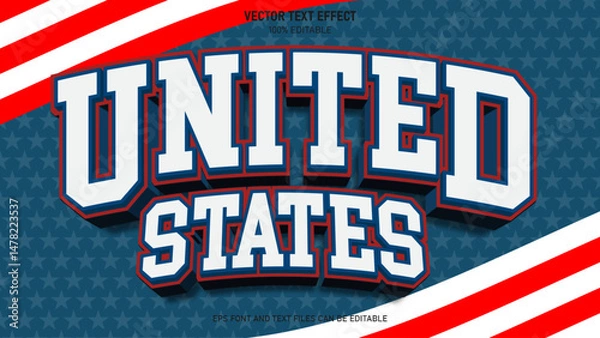 Fototapeta United states 3d text style editable text effect