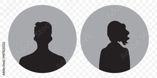 Obraz Collection of monochrome portraits, silhouettes, man, woman, people. Vector avatars in a circle. Unknown anonymous people, illustration on png transparent background. EPS 10.