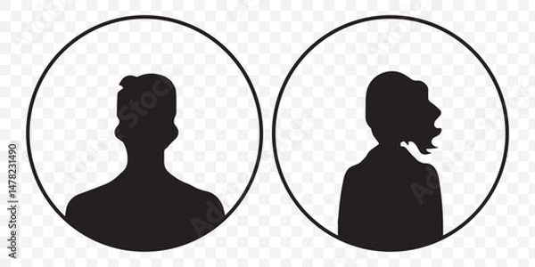 Obraz Collection of monochrome portraits, silhouettes, man, woman, people. Vector avatars in a circle. Unknown anonymous people, illustration on png transparent background. EPS 10.
