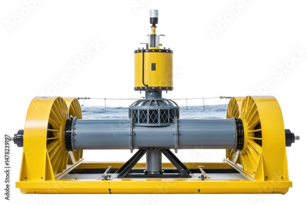 Fototapeta PNG Innovative yellow and gray tidal energy turbine for efficient renewable power generation