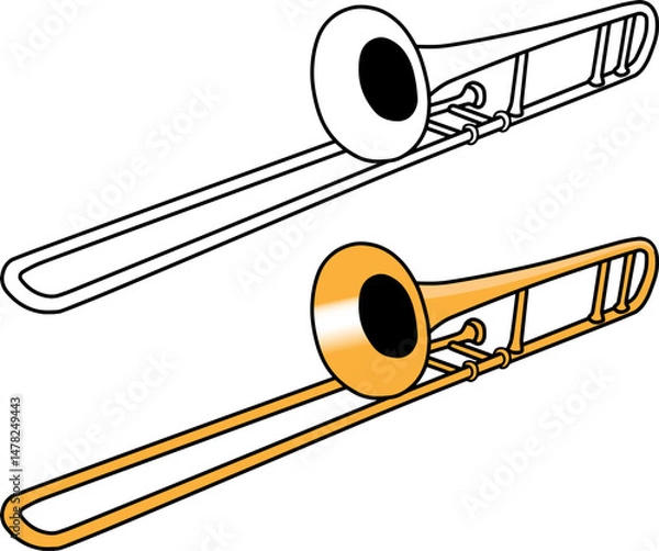 Fototapeta trombone line vector illustration isolated on white background