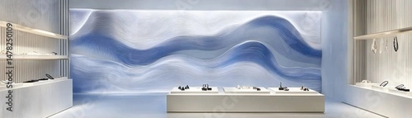 Obraz Abstract light blue waves on a white store wall.