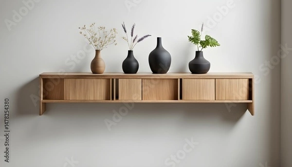 Fototapeta Tranquil Sanctuary: Minimalist Shelf with Ceramic Vases