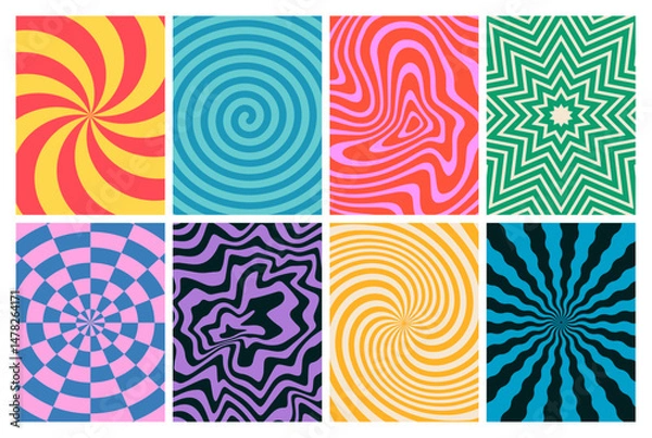 Obraz Retro Groovy Swirl Patterns. Wave Abstract Vector Backgrounds. Psychedelic Trippy Graphics. Fun Retro Geometric Textures