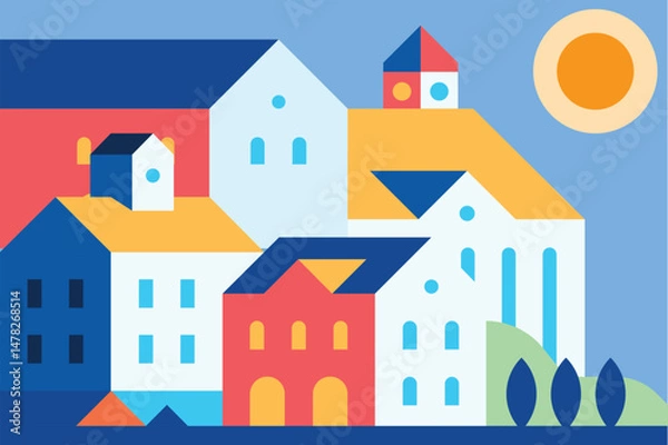 Obraz Flat illustration vector in bright colors. Geometric house background design