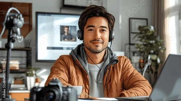 Fototapeta Content creator working from home