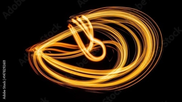 Fototapeta Abstract photo of light trails shaped like treble clef symbolizing sound in motion and energy of music creative long exposure