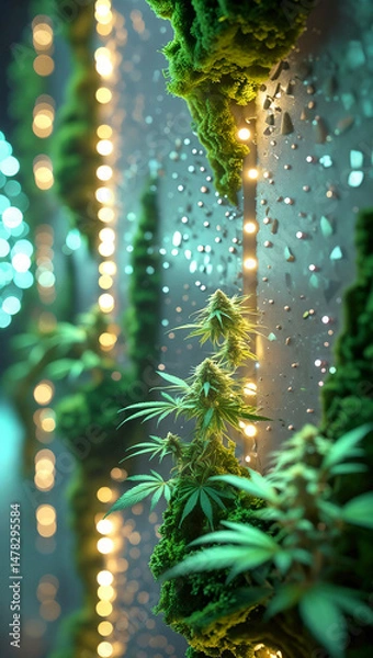 Obraz Cannabis foliage exudes vivid allure, displaying lush contours, delicate textures, serene energy.