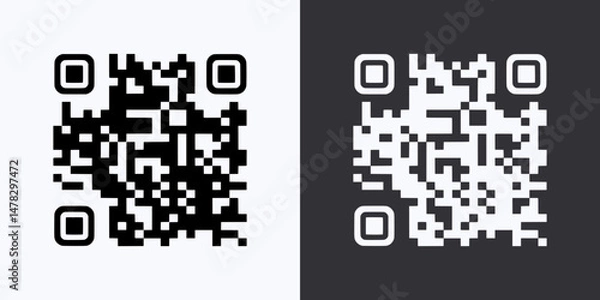 Fototapeta QR Code Icon – Vector Outline – Black and White Preview