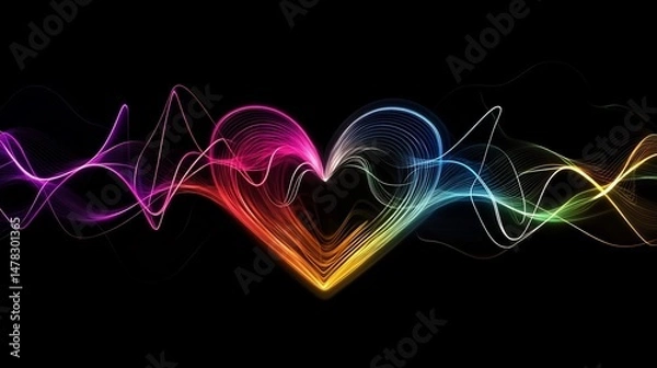 Obraz Digital artwork of colorful waveform spiraling into heart symbolizing emotion connection through sound symbolic design