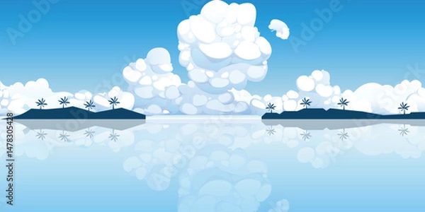 Obraz Sky Blue, Horizon Spring Clear Sky in Morning by the beach,Vector beautiful landscape nature sunrise in Summer.