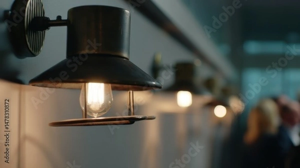 Fototapeta Close-Up Shot of Retro Lighting Fixtures Illuminating a Modern Meeting Space in a Professional Environment