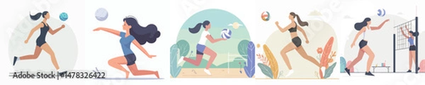 Fototapeta vector female character playing volleyball