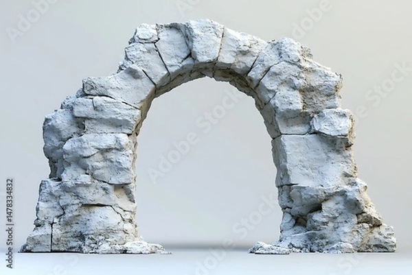 Fototapeta Weathered Stone Archway Mockup with Rugged Texture and Ancient Masonry Against Light Background

