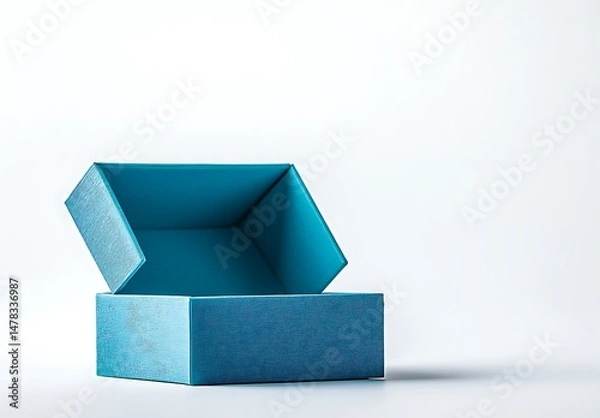 Fototapeta Open Turquoise Box Mockup on White Background Showcasing Interior and Geometric Shape

