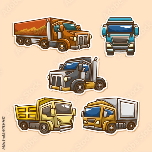 Obraz dump truck vehicle doodle collection set. hand draw style