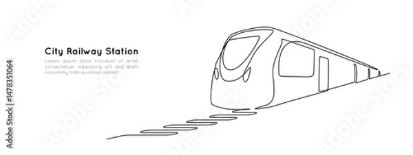 Obraz Train and railway station in one continuous line drawing. Metro and subway symbol in simple linear style. Express railroad concept in editable stroke. Doodle vector illustration