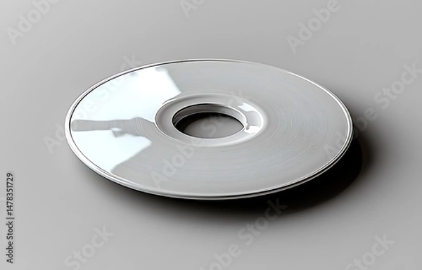 Fototapeta Glossy White Circular Disc Mockup with Central Hole Reflecting Light on Flat Surface

