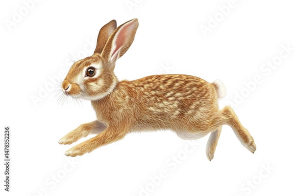 Obraz Wild Brown Hare Leaps Across Blackness With A Dash Of Spring Concept