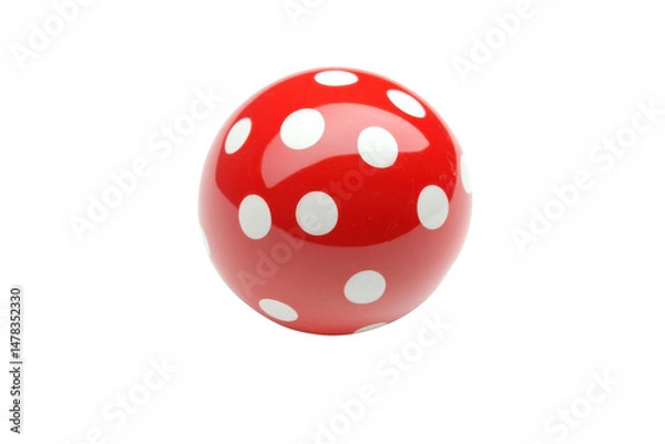 Obraz Explore the Spherical, a red sphere with white dots on black background.