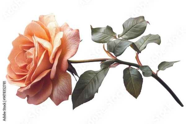 Obraz Observe Peach Rose Bloom, Petals and Green Leaves With Beauty Style.