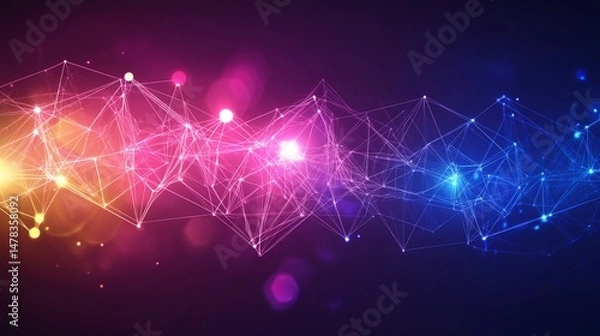 Fototapeta Abstract Connected Network with Glowing Nodes and Vibrant Colors