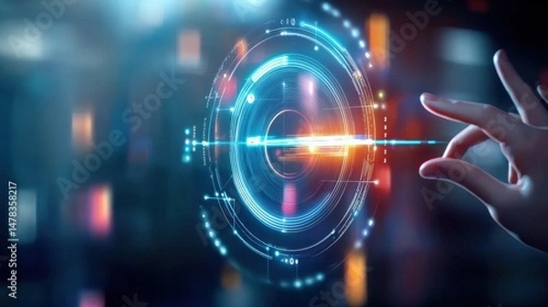 Obraz Interactive digital interface displaying futuristic technology virtual environment high-tech concept close-up perspective